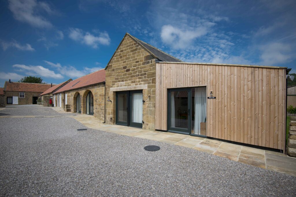 Exterior shot of West Acre Lodge, a luxury lodge in North Yorkshire